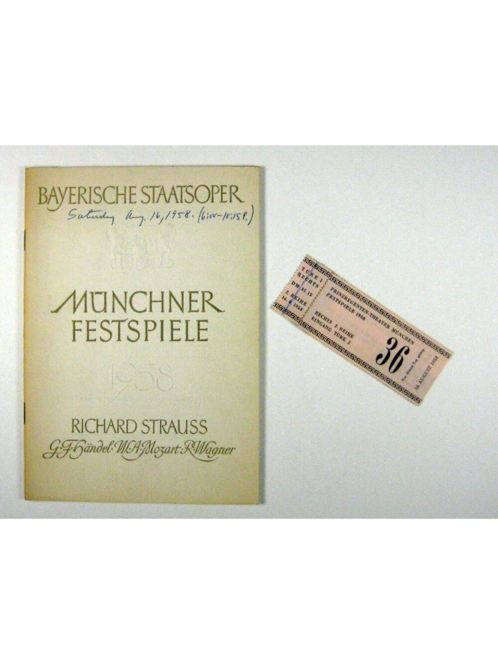 Munchner Opera Festspiele Paperback German Ticket Stub 1958 Richard Strauss